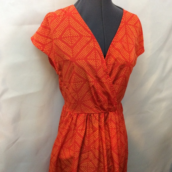 Gap Dress 6 Orange Surplice Wrap Neck Pockets Thin - Picture 4 of 8